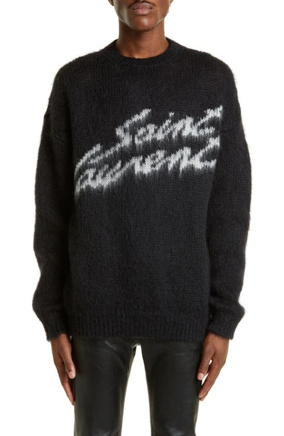 Saint Laurent Logo Mohair-blend Sweater In Black