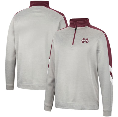 Colosseum Men's  Gray And Maroon Mississippi State Bulldogs Bushwood Fleece Quarter-zip Jacket In Gray,maroon