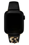 Olivia Burton Women's Black Leather Apple Watch Strap 38, 40, 41mm