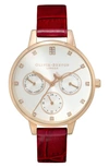 Olivia Burton Women's Multifunction Burgundy Leather Strap Watch 34mm In White