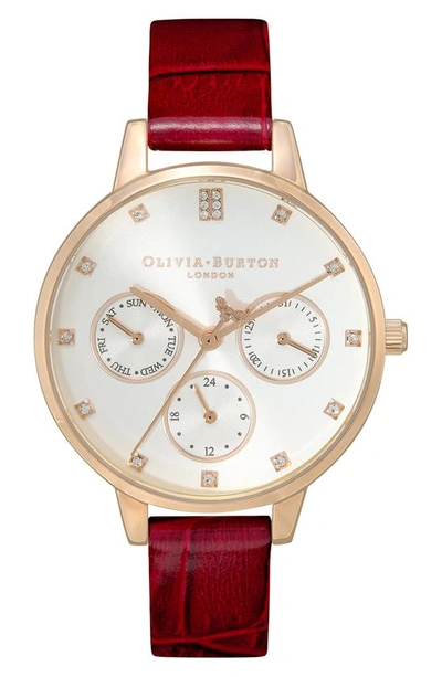 Olivia Burton Women's Multifunction Burgundy Leather Strap Watch 34mm