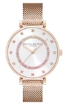Olivia Burton Women's T-bar Rose Gold-tone Stainless Steel Mesh Bracelet Watch 32mm In White/rose Gold