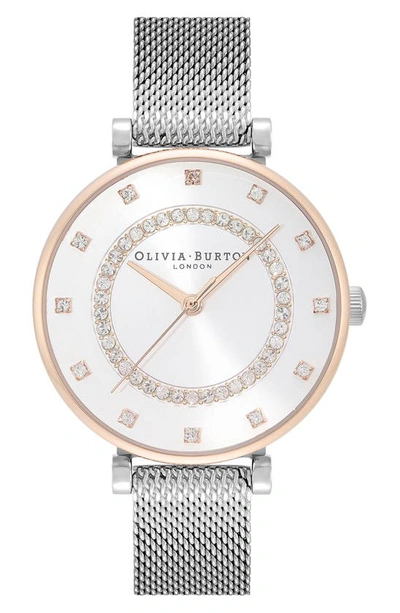 Olivia Burton Women's T-bar Silver-tone Stainless Steel Mesh Bracelet Watch 32mm In White/silver