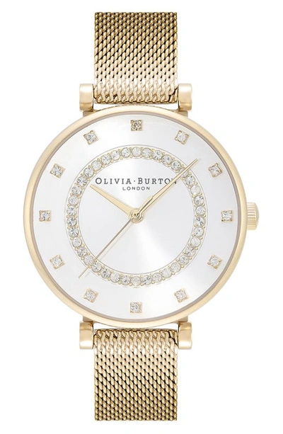 Olivia Burton Women's T-bar Gold-tone Stainless Steel Mesh Bracelet Watch 32mm In White/gold