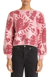 Farm Rio Heart Pattern Crewneck Sequin Sweater In Multi