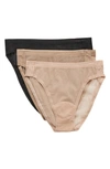 On Gossamer 3-pack Mesh High Cut Briefs In Black/ Champagne/ Mocha