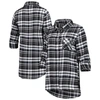 Concepts Sport Black Las Vegas Raiders Mainstay Plaid Full-button Long Sleeve Nightshirt In Black