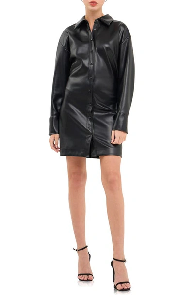 English Factory Faux Leather Cinched Mini Dress In Black