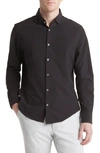 Mizzen + Main Leeward No-tuck Stretch Button-up Shirt In Black Solid