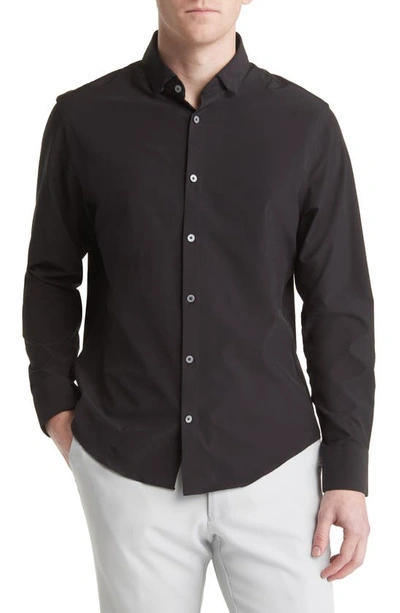 Mizzen + Main Leeward No-tuck Stretch Button-up Shirt In Black Solid