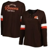 NEW ERA NEW ERA BROWN CLEVELAND BROWNS PLUS SIZE ATHLETIC VARSITY LACE-UP V-NECK LONG SLEEVE T-SHIRT