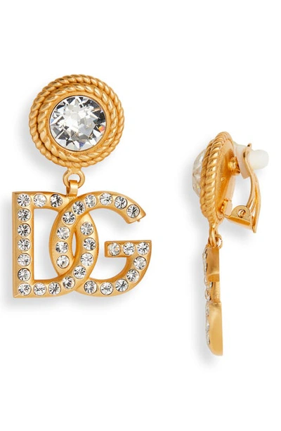 Dolce & Gabbana Dg Crystal Logo Clip-on Earrings In Oro