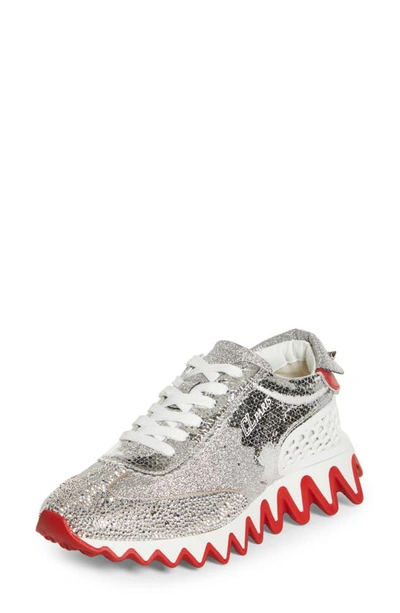 Christian Louboutin Loubishark Crystal Embellished Trainer In Version Silver