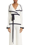 Zimmermann V-neck Self-tie Wool Knitted Top In Cream/ Navy