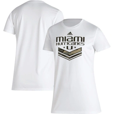 Adidas Originals Adidas White Miami Hurricanes Military Appreciation Aeroready T-shirt