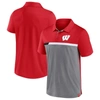 Fanatics Men's  Red And Heathered Gray Wisconsin Badgers Split Block Color Block Polo Shirt In Red