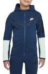 Nike Kids' Sportswear Tech Zip Hoodie In Valerian Blue/ Mint/ White