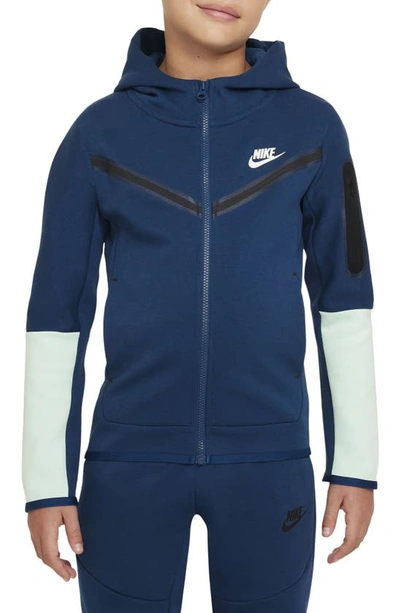 Nike Kids' Sportswear Tech Zip Hoodie In Valerian Blue/ Mint/ White