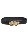 Raina Floral Buckle Leather Belt In Black