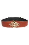 Raina Christian Snake Leather Belt In Cognac/ Gold