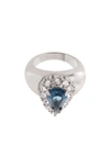 Saint Laurent Princess Crystal-cut Ring In Palladium Crystal Blue