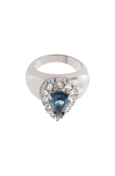 Saint Laurent Princess Crystal-cut Ring In Palladium Crystal Blue