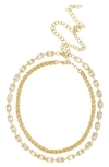 Ettika Set Of 2 Crystal & Chain Link Necklaces In Gold