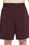 Nike Dri-fit Flex Pocket Yoga Shorts In Burgundy Crush/ Black