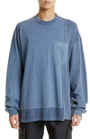 John Elliott Reconstructed Oversize Long Sleeve Pocket T-shirt In Washed Blue