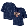 Wear By Erin Andrews Navy Auburn Tigers Bleach Wash Splatter Notch Neck T-shirt In Navy