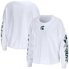 WEAR BY ERIN ANDREWS WEAR BY ERIN ANDREWS WHITE MICHIGAN STATE SPARTANS 3-HIT CROPPED LONG SLEEVE T-SHIRT