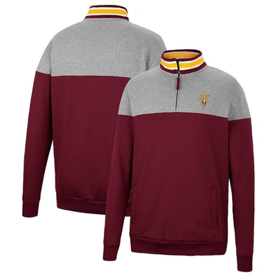 Colosseum Men's  Heathered Gray And Maroon Arizona State Sun Devils Be The Ball Quarter-zip Top In Heathered Gray,maroon