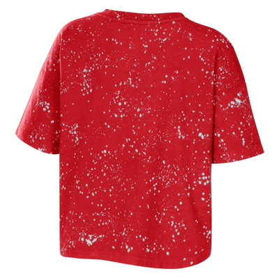 Wear By Erin Andrews Scarlet Nebraska Huskers Bleach Wash Splatter Notch Neck T-shirt