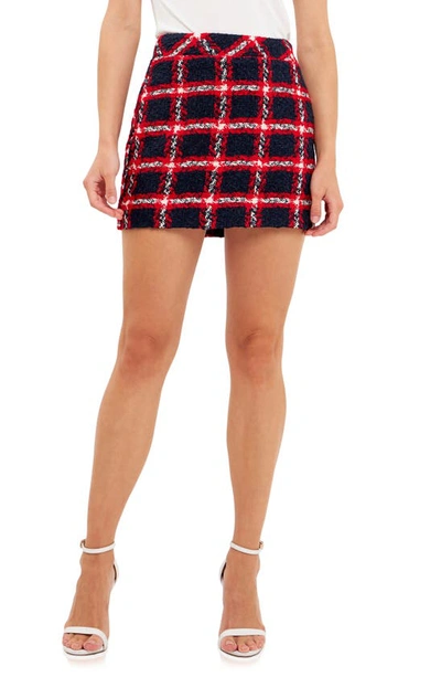 English Factory Check Bouclé Miniskirt In Navy