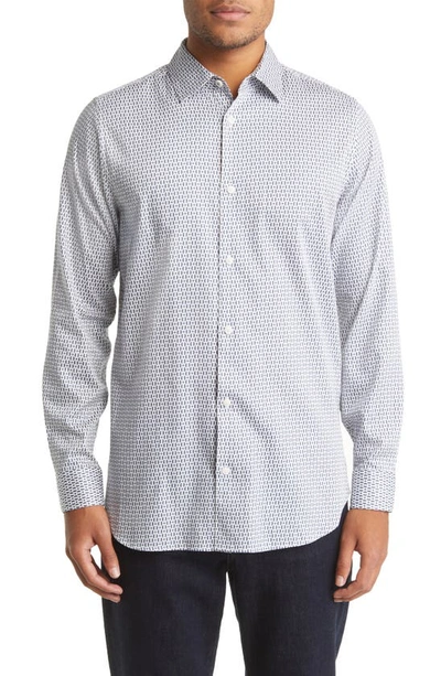 Ted Baker Conifur Geo Print Stretch Cotton Button-up Shirt In Blue