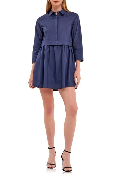 English Factory Long Sleeve Mini Shirtdress In Navy