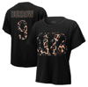 MAJESTIC MAJESTIC THREADS JOE BURROW BLACK CINCINNATI BENGALS LEOPARD PLAYER NAME & NUMBER T-SHIRT