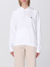 Polo Ralph Lauren Ribbed Cuff Long Sleeve Cotton Sweatshirt With Kangaroo Pocket In White