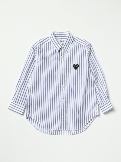 Comme Des Garçons Play Striped Shirt For Kids With Iconic Logo In White