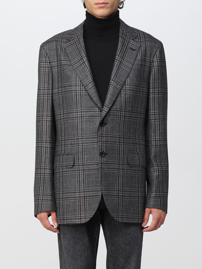 Brioni Checked Single-breasted Blazer In Charcoal
