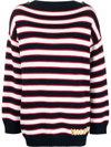 Valentino Logo-embroidered Striped Jumper In Blue