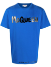 Alexander Mcqueen Blue Logo-print Cotton T-shirt