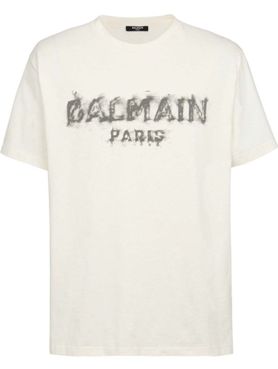 Balmain Smudge Logo T-shirt In White