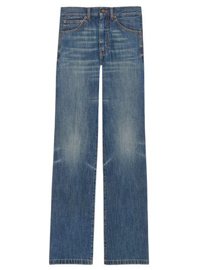 Saint Laurent Clyde Denim High Waist Jeans In Blue