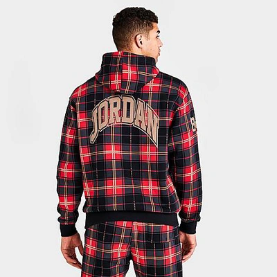 Nike Jordan Men's Essential Holiday Plaid Hoodie In Fire Red/dark