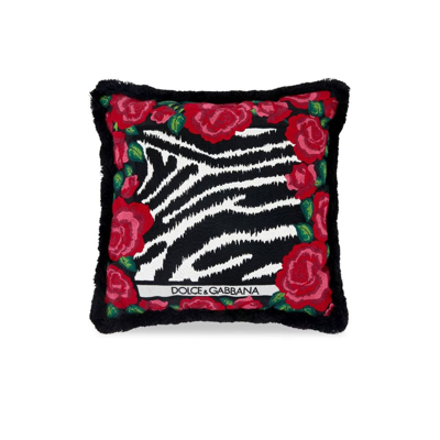 Dolce & Gabbana Zebra-print Embroidered Small Cushion In Pink