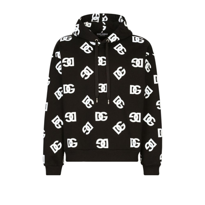 Dolce & Gabbana All-over Logo-print Cotton Hoodie In Black