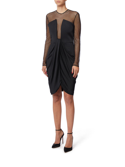 Giorgio Armani Crystal Embellished Mesh Draped Jersey Illusion Dress In Multicolour