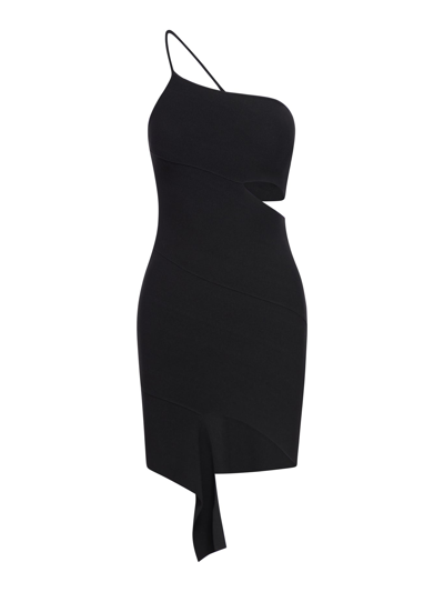 Adamo Stretch Knit Mono Shoulder Mini Dress In Black