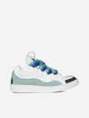 Lanvin Paris Curb Mix Materials Sneakers In White,aqua Green